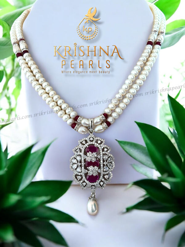 Beautiful Ruby & Pearl Hangings Pendent Set
