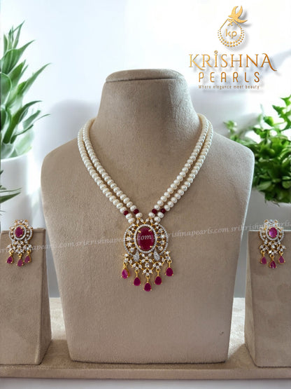 Designer Ruby Pearl Pendant Set