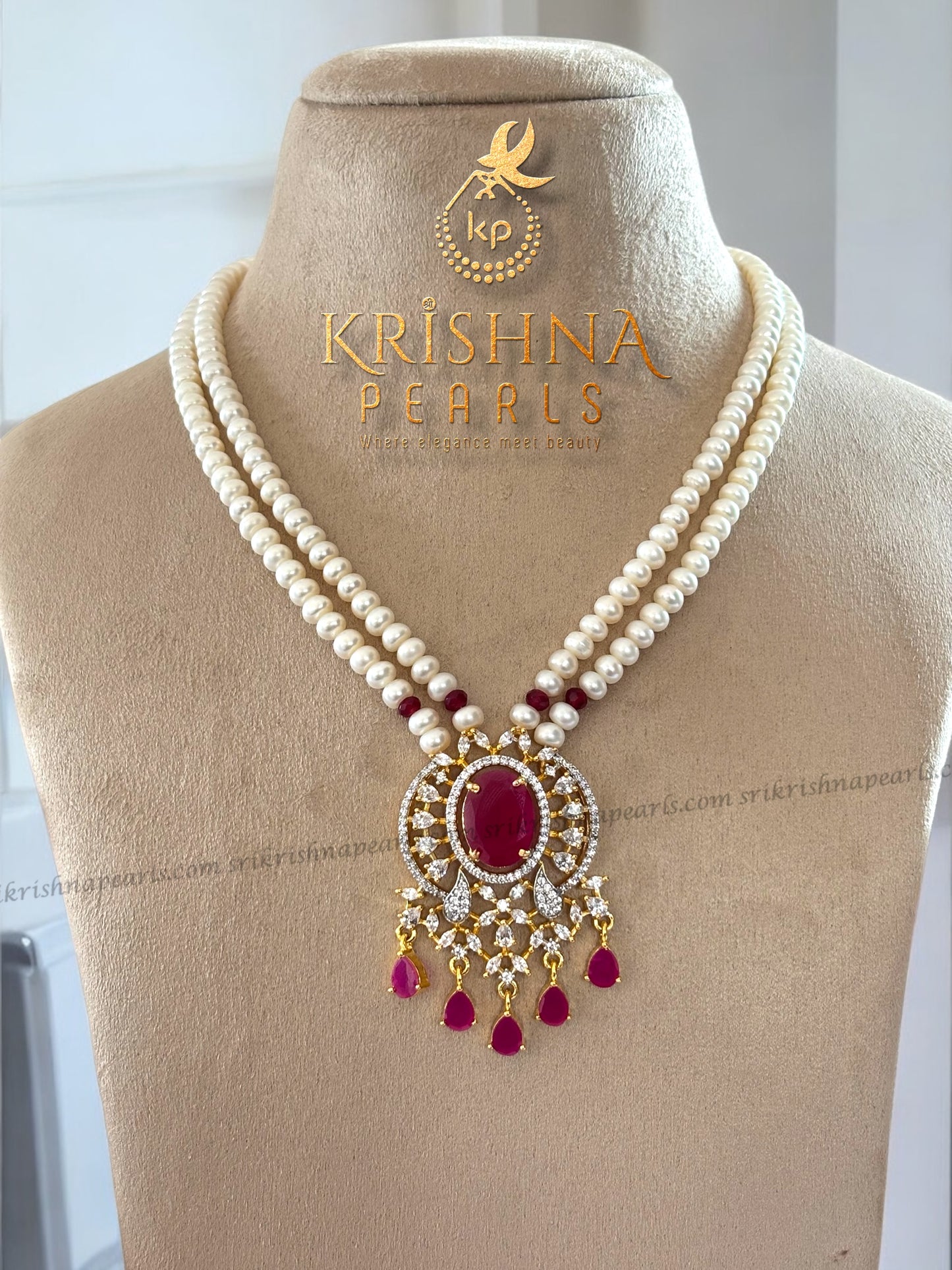 Designer Ruby Pearl Pendant Set