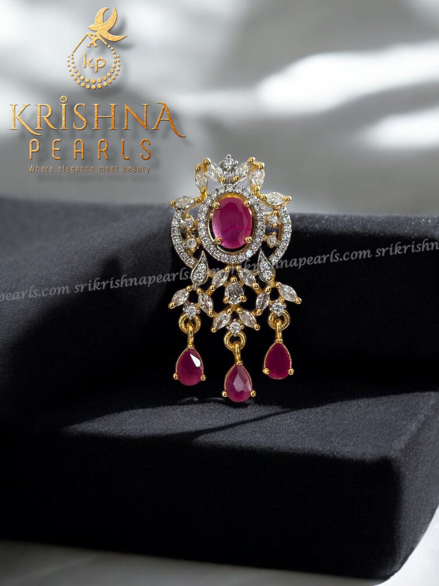 Designer Ruby Pearl Pendant Set