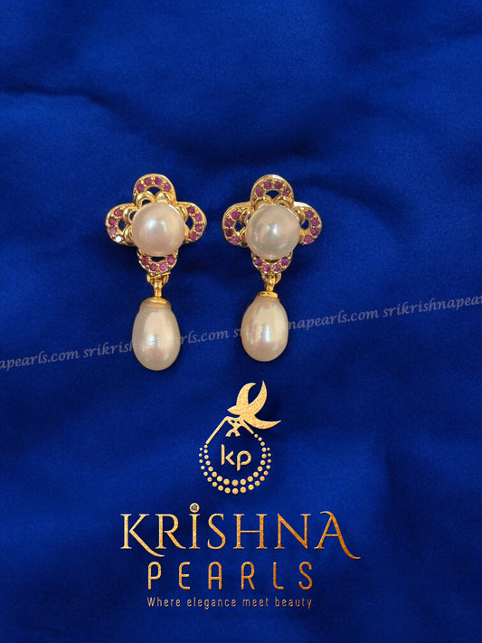 92.5 Silver Post Pin Ruby Studded Hangings