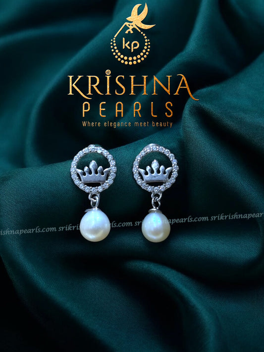 92.5 Silver Unique Crown Shaped Pearl Hangings