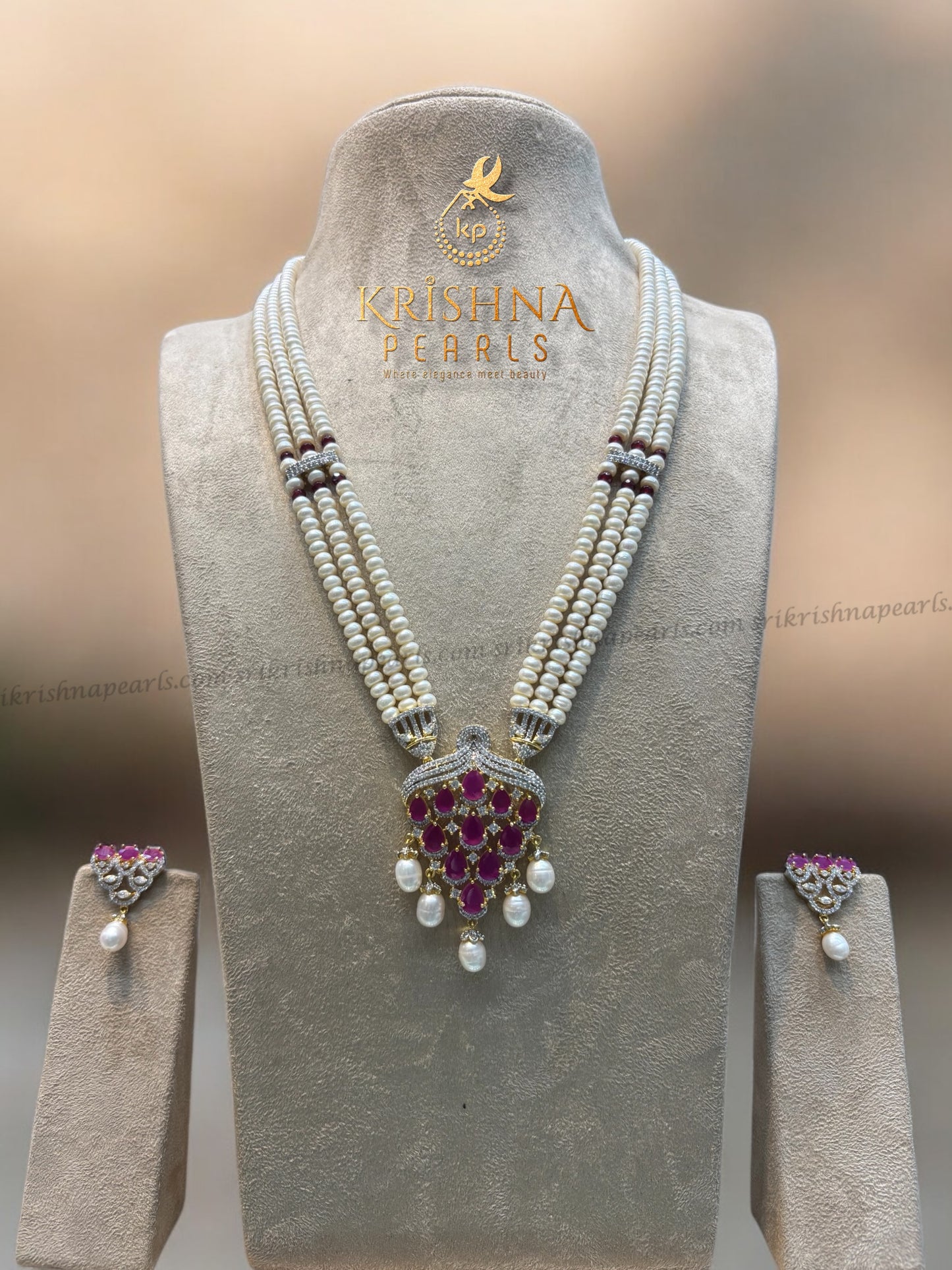 Designer Berry Ruby Studded Pearls Mini Rani Haar