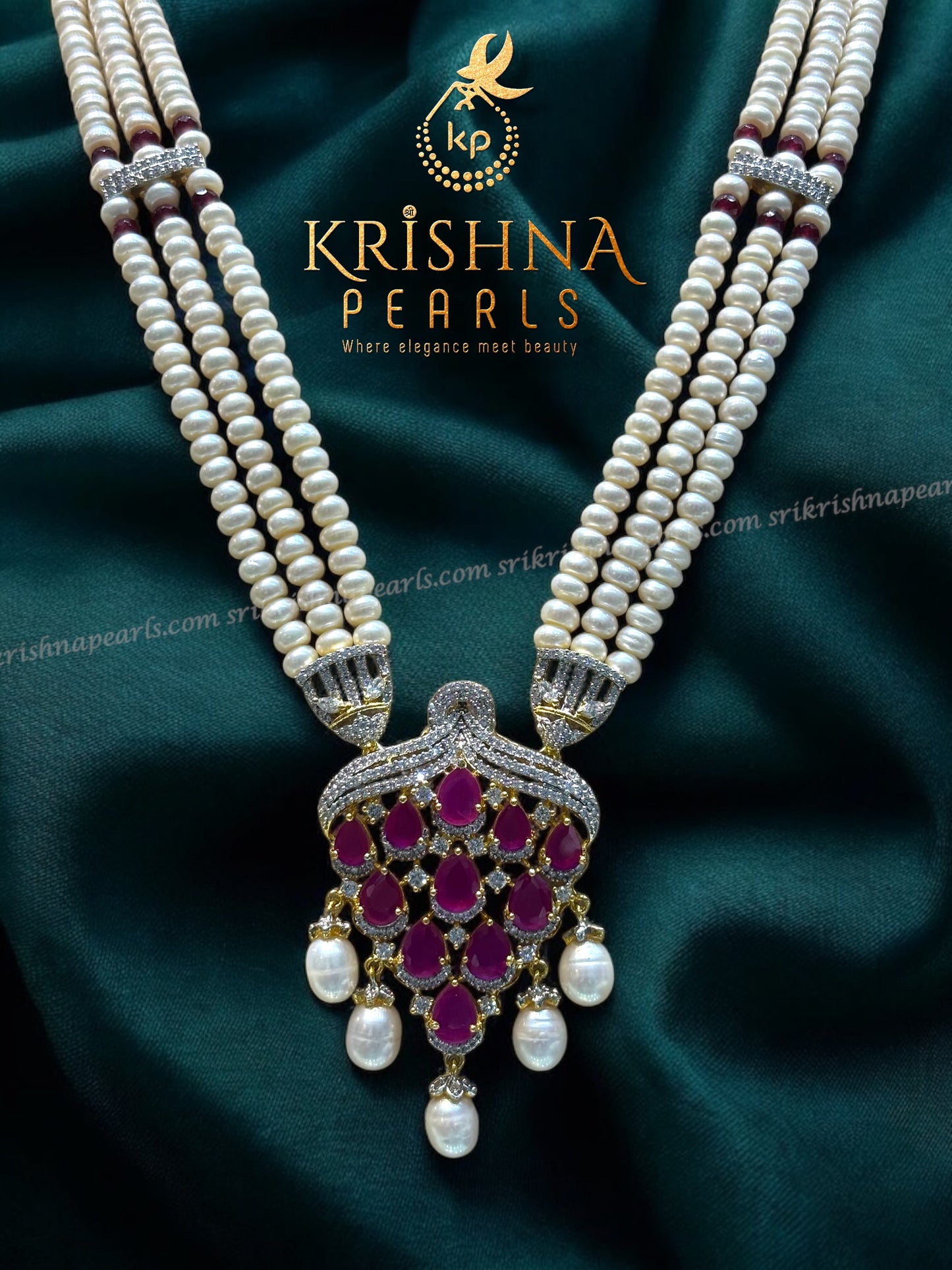 Designer Berry Ruby Studded Pearls Mini Rani Haar