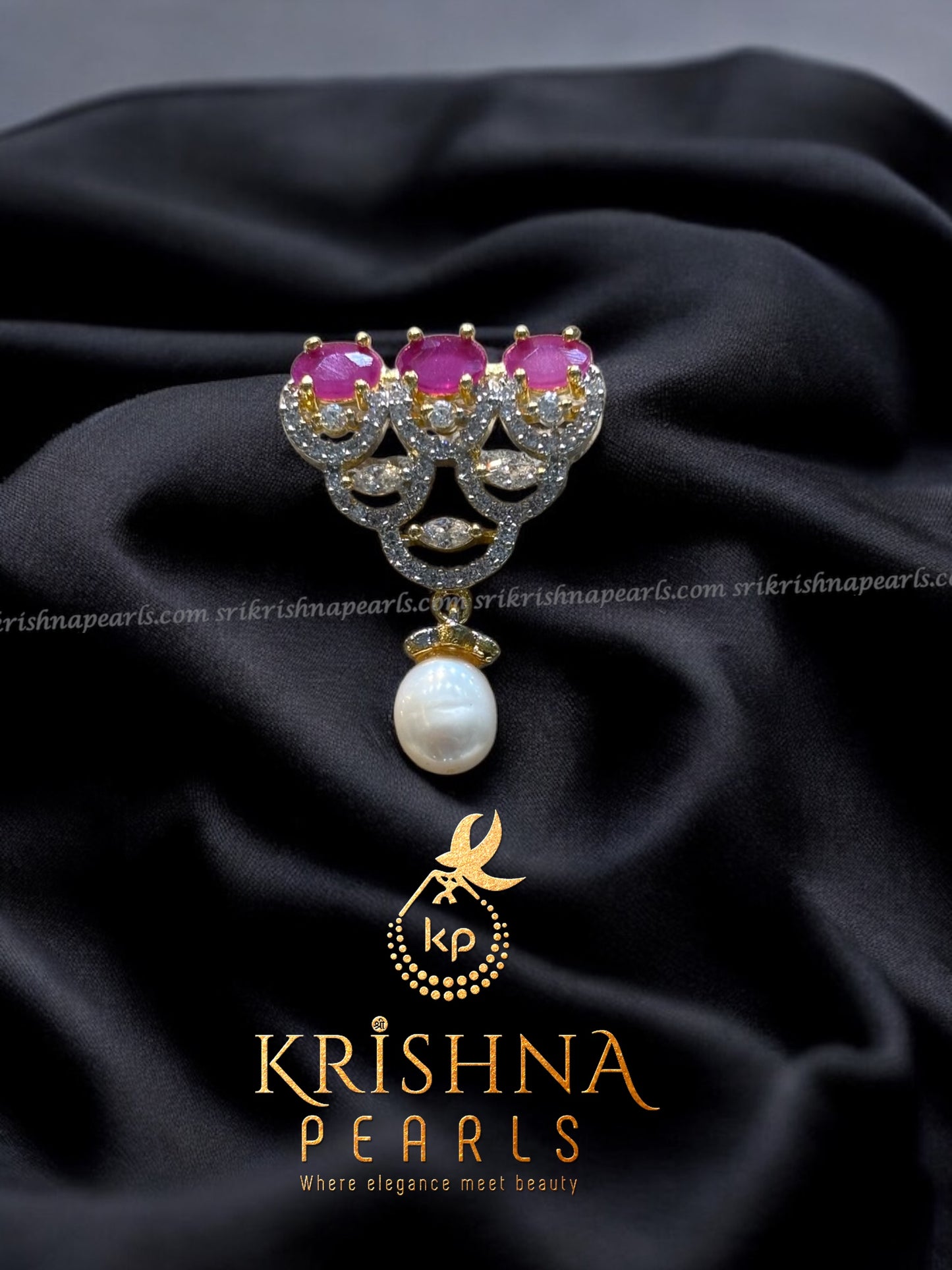 Designer Berry Ruby Studded Pearls Mini Rani Haar