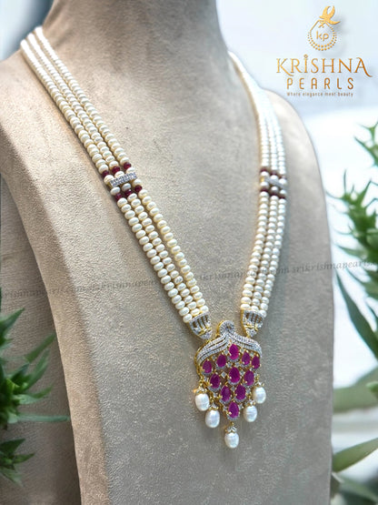 Designer Berry Ruby Studded Pearls Mini Rani Haar