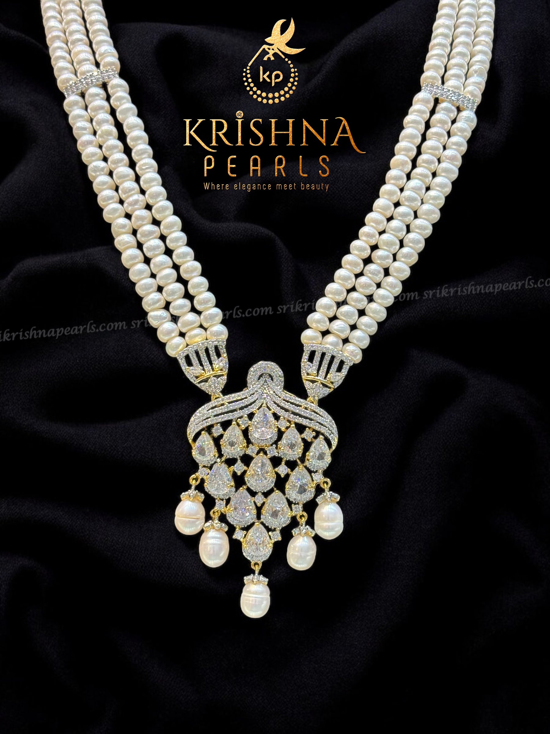 Designer CZ Stones Studded Pearls Mini Rani Haar – Sri Krishna Pearls