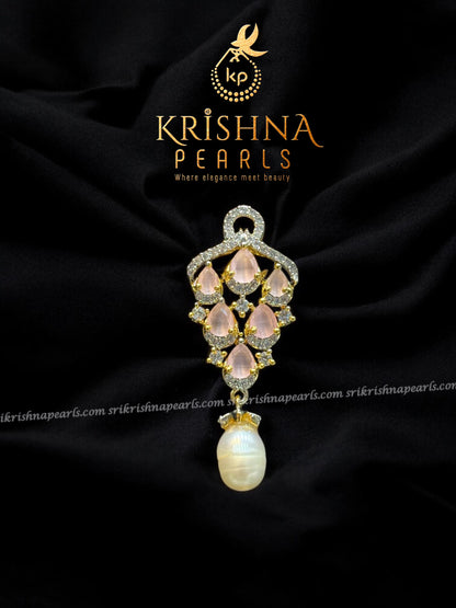 Rose Quartz Stone Pendant Pearl Drops & Earrings with Three Rows Fresh Water Natural Pearls