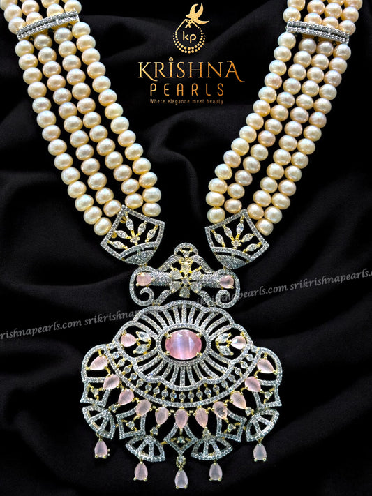 Exclusive Rani Haar made with Rose Quartz Stone Pendant and Fresh Water Natural Pearls