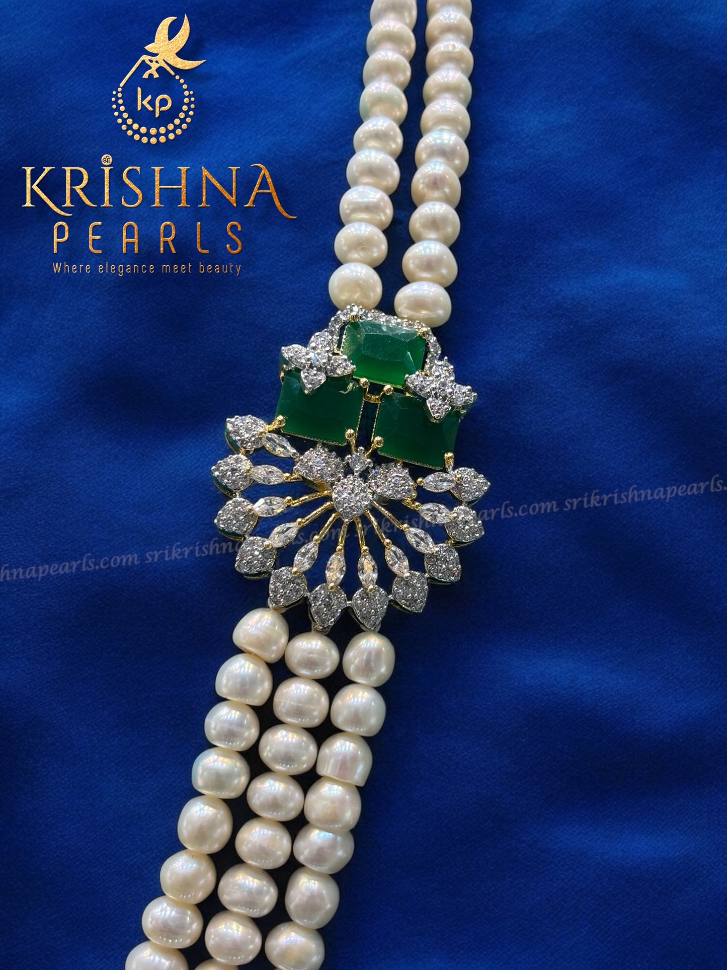 Designer Emerald Studded Three Line Broch Set