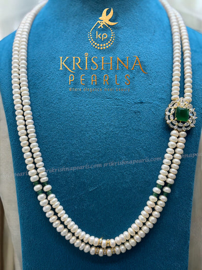 Emerald Elegance Double Line Pearls Broch Set