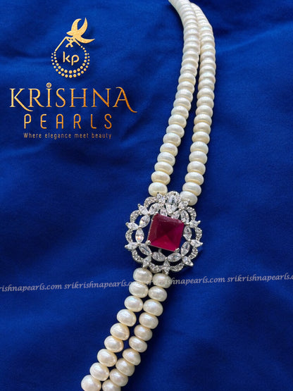 Graceful Red Stone Twin Line Broch Set