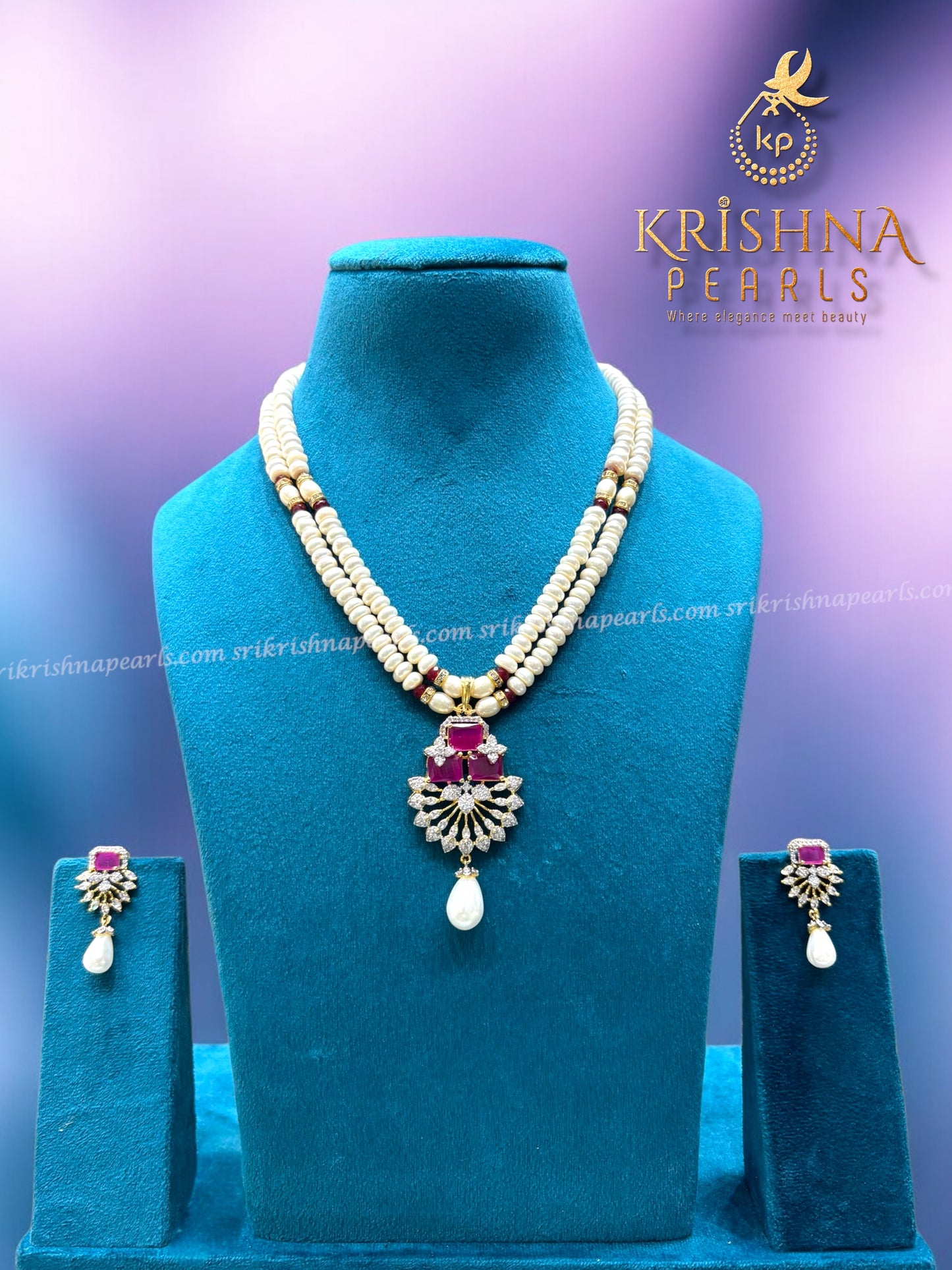 Elegant Twin-Line Pearls Necklace Set