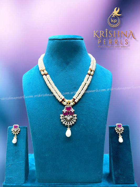 Elegant Twin-Line Pearls Necklace Set