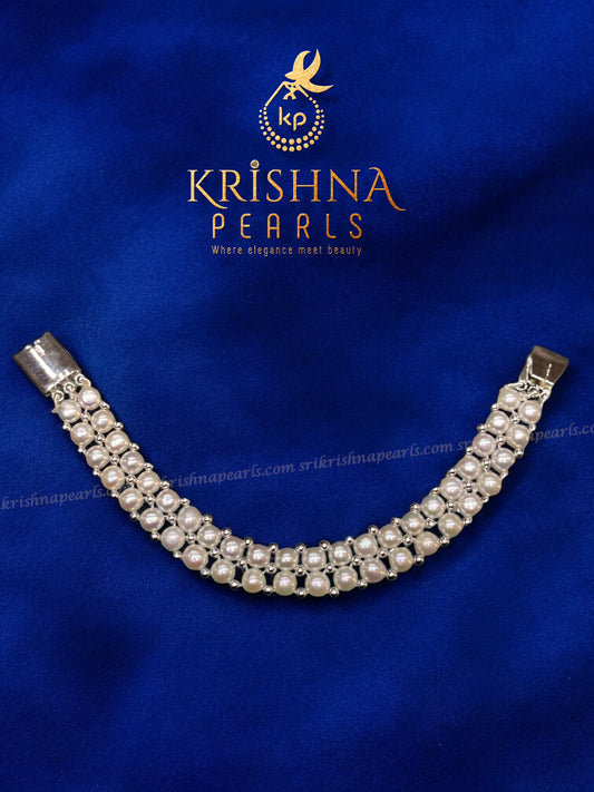 Designer Double Line White Button Pearls Bracelet