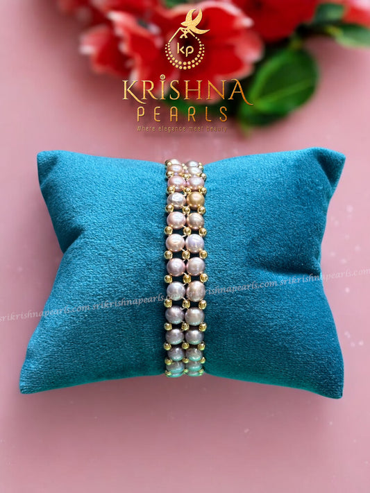 Beautiful Two Line Button Pearls Bracelet