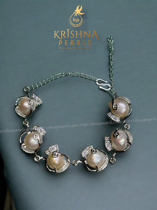 Designer Zircon Stones & Pearls Studded Bracelet
