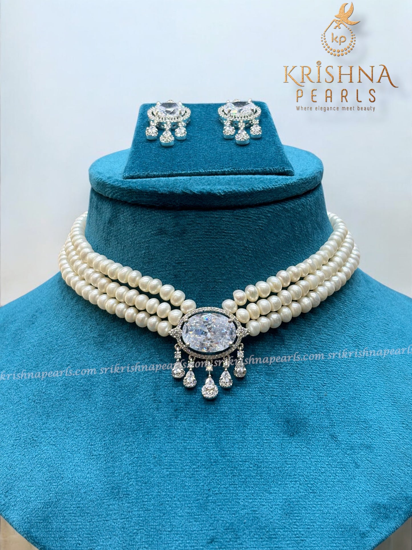 Designer Diamond Studded Pearls Choker Set