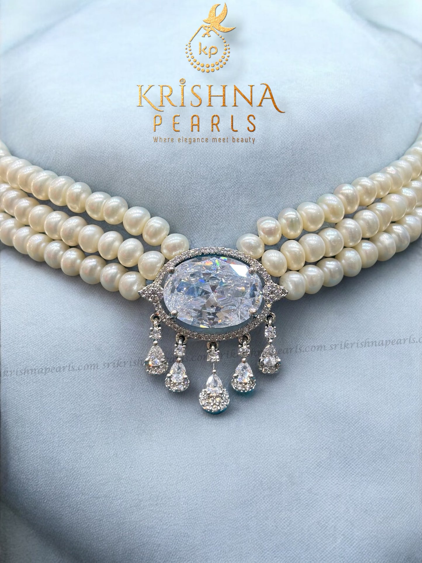 Designer Diamond Studded Pearls Choker Set