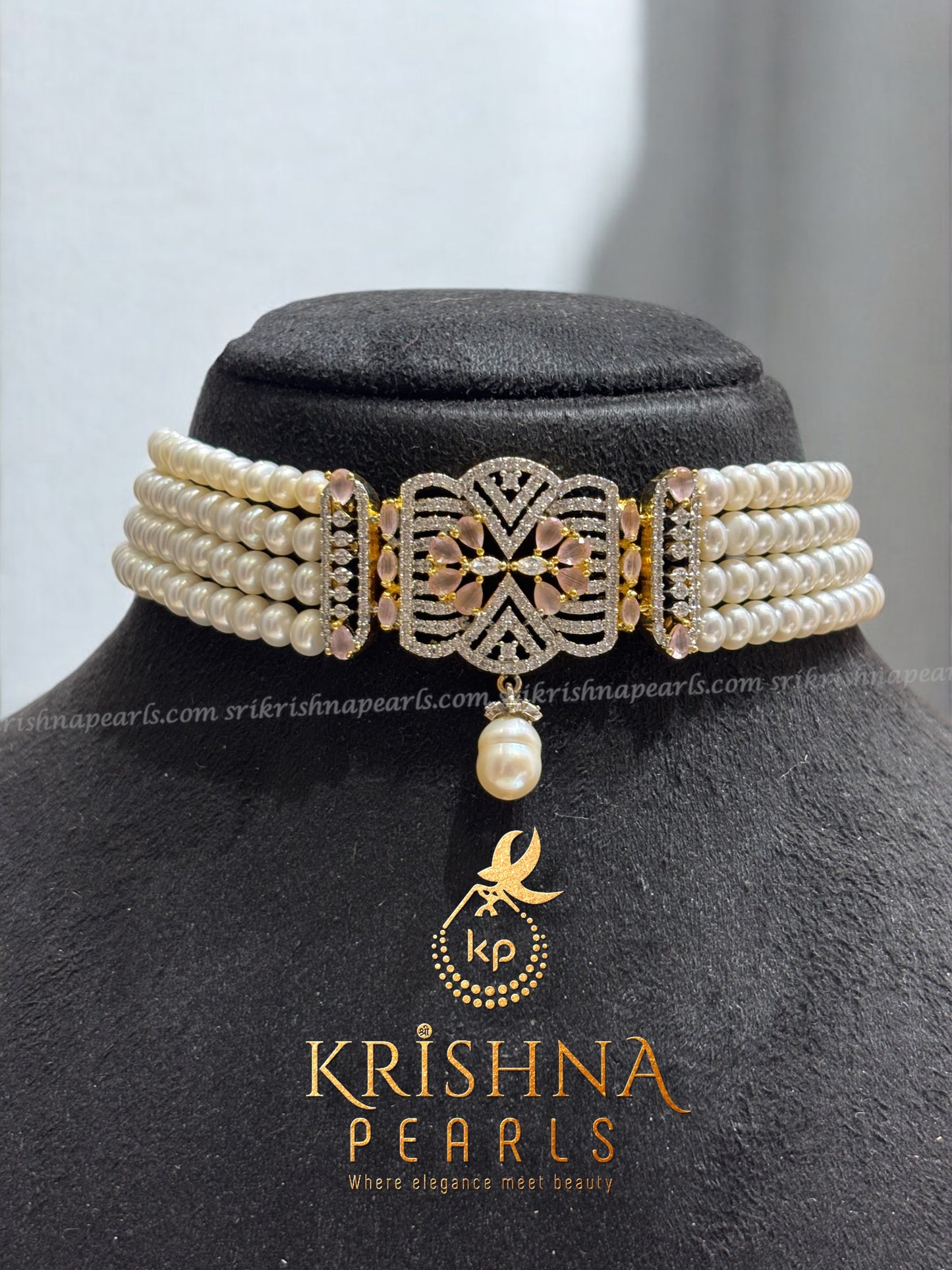 Eternal Rose Quartz & Pearls Choker set