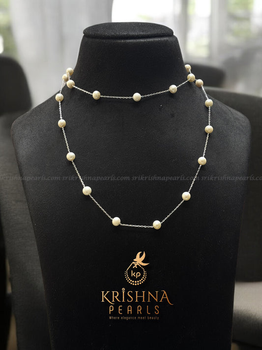 Beautiful 92.5 Silver With Multi Pearls Long Chain