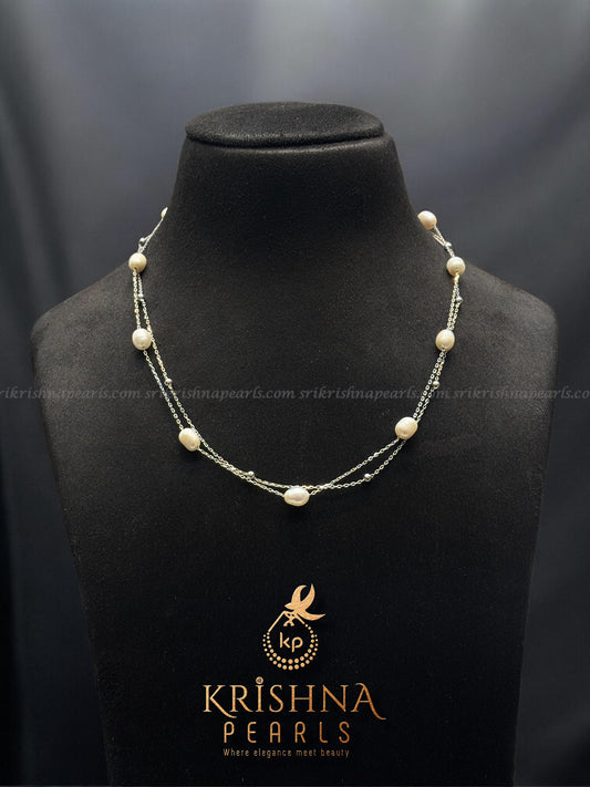 Designer 92.5 Silver Double Line Pearls Chain