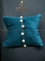 92.5 Silver Double Line Round Pearls Bracelet