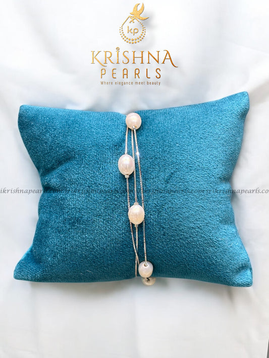 92.5 Silver Three Line Pearls Bracelet