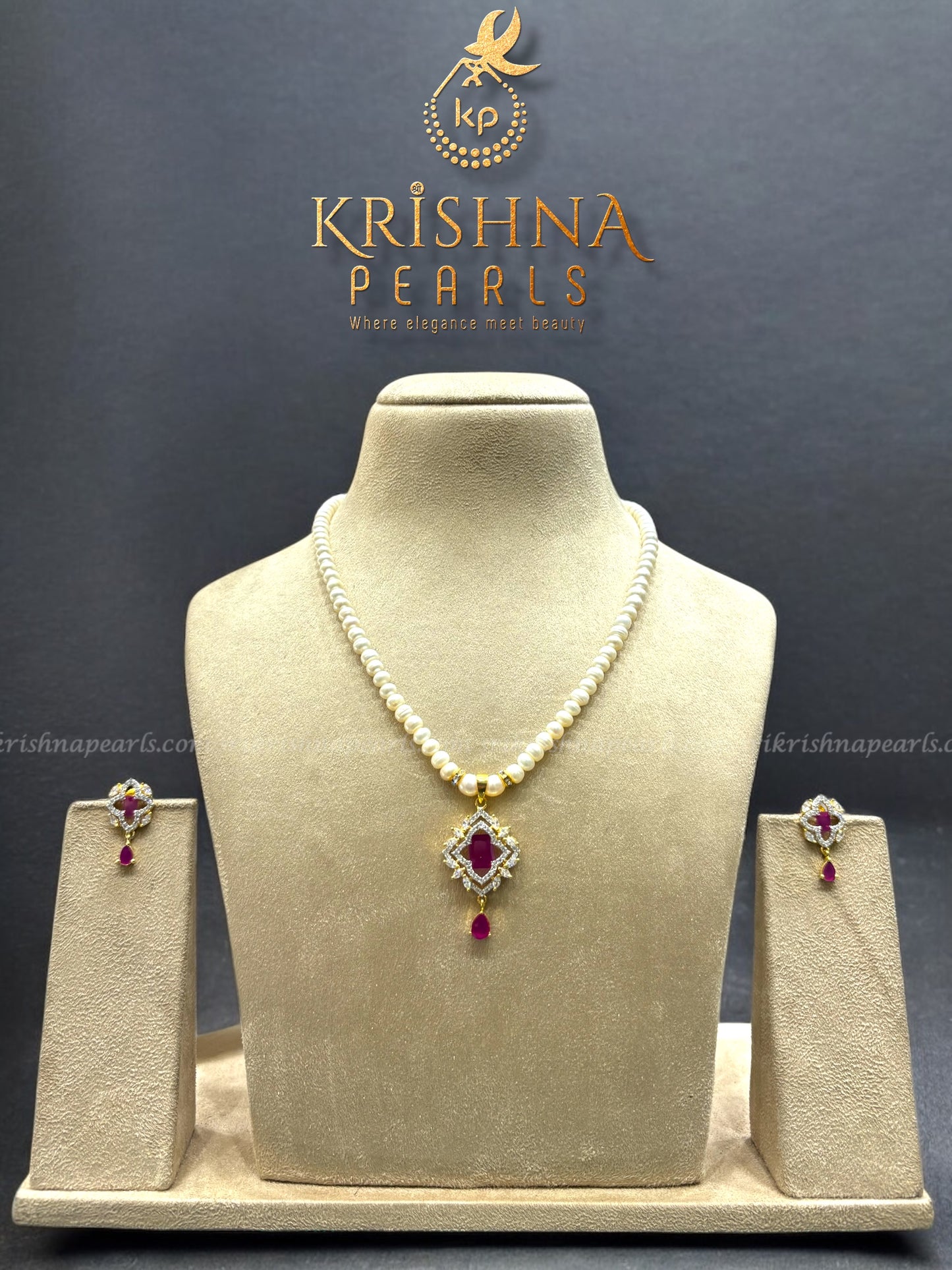 Designer Single Line Pearls Necklace  Set