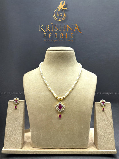 Designer Single Line Pearls Necklace  Set