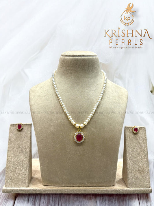Adorable Red Stoned Studded Pearl Necklace Set
