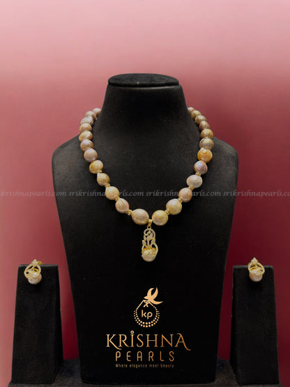 Baroque Pearl Pendent With Baroque Pearls Single Line Necklace Set