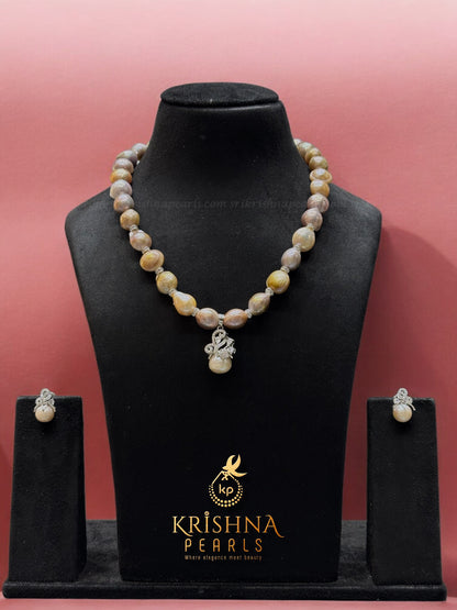 Designer Baroque Pearl Pendent With Baroque Pearls Single Line Necklace Set