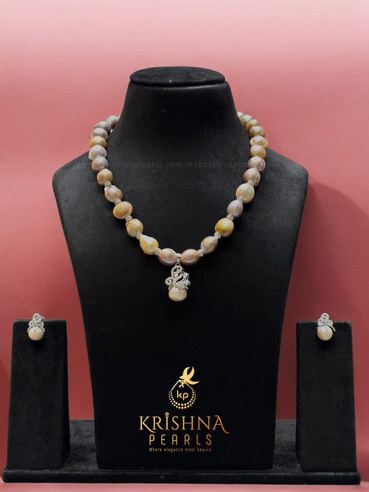 Designer Baroque Pearl Pendent With Baroque Pearls Single Line Necklace Set