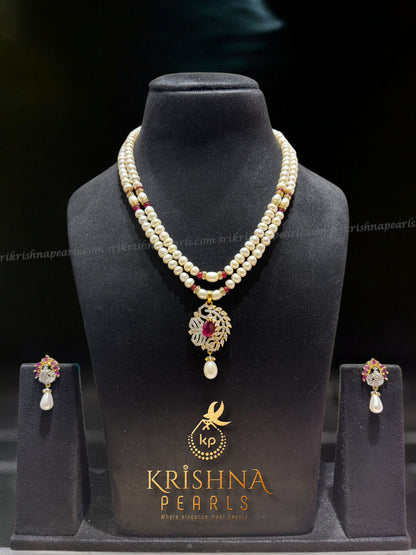 Royal Ruby Pendent With Pearls Necklace Set