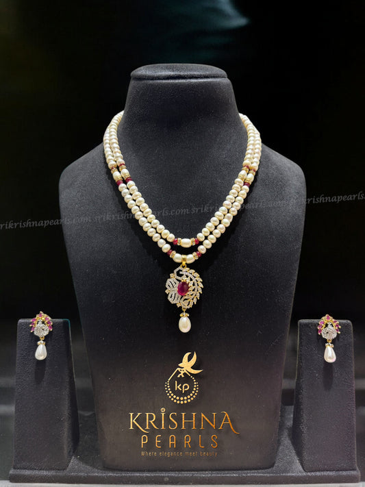 Royal Ruby Pendent With Pearls Necklace Set