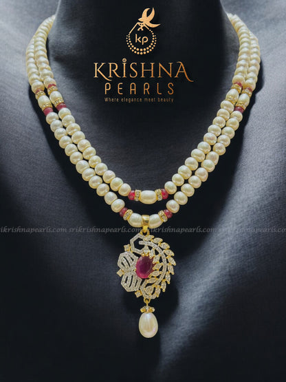 Royal Ruby Pendent With Pearls Necklace Set