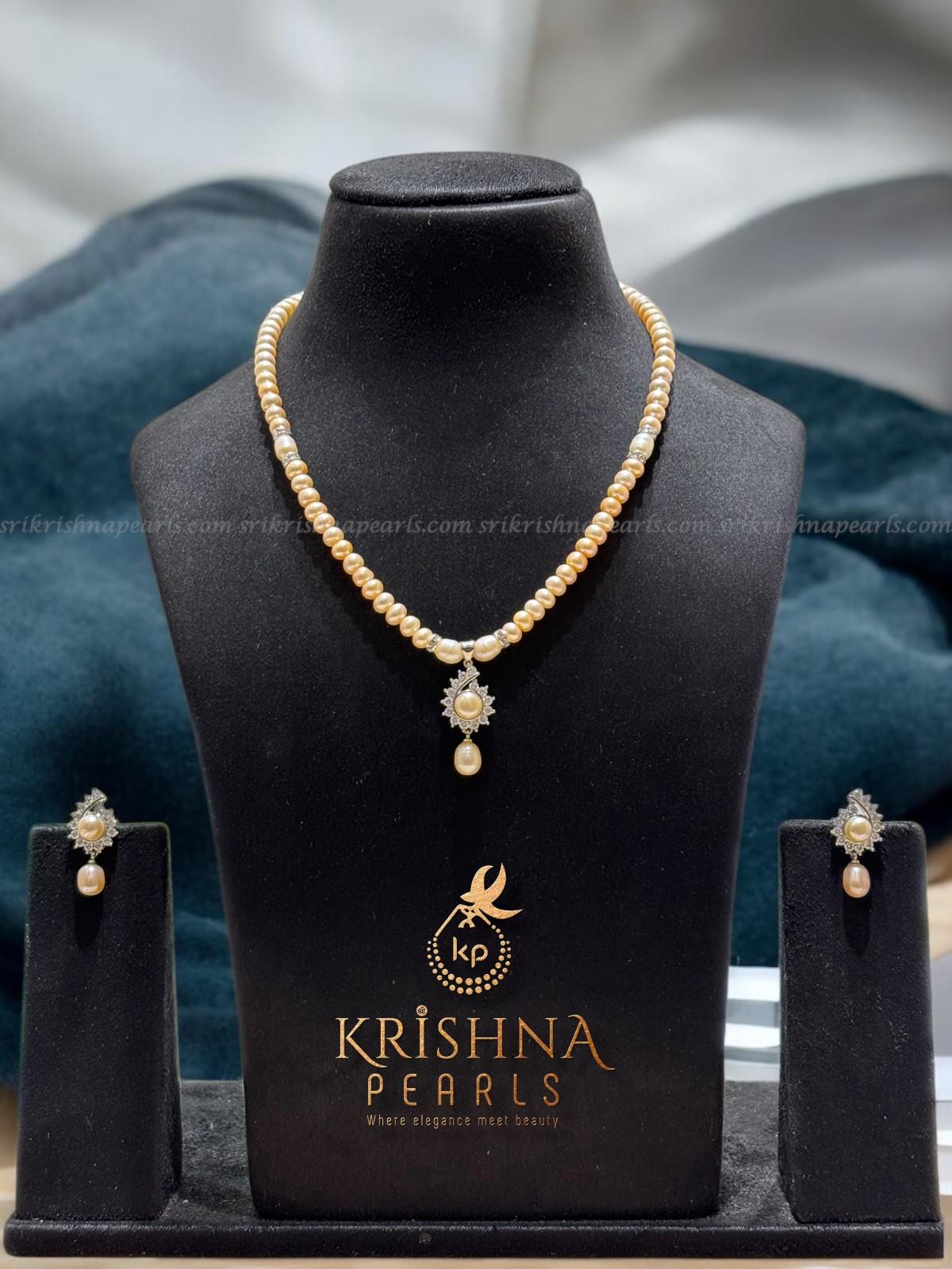 Beautiful Pink Pearl Single Line Pendent Set