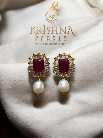 Royal Ruby Double Line Pearls Pendent Set