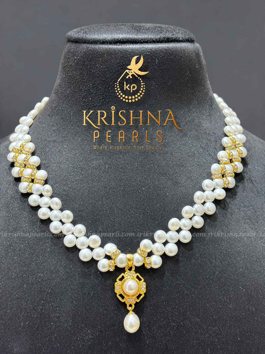 Alluring Round Pendent White Button Pearls Necklace