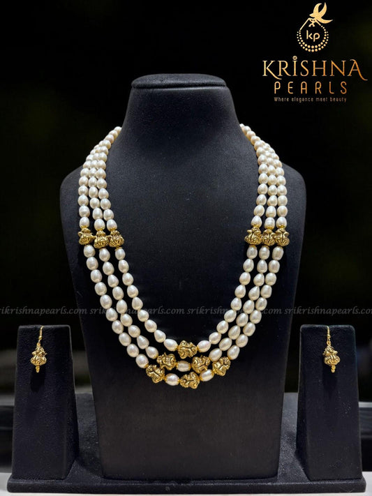 Kalash Nakshi Balls Made In 92.5 Silver With Fresh Water Natural Pearls Necklace