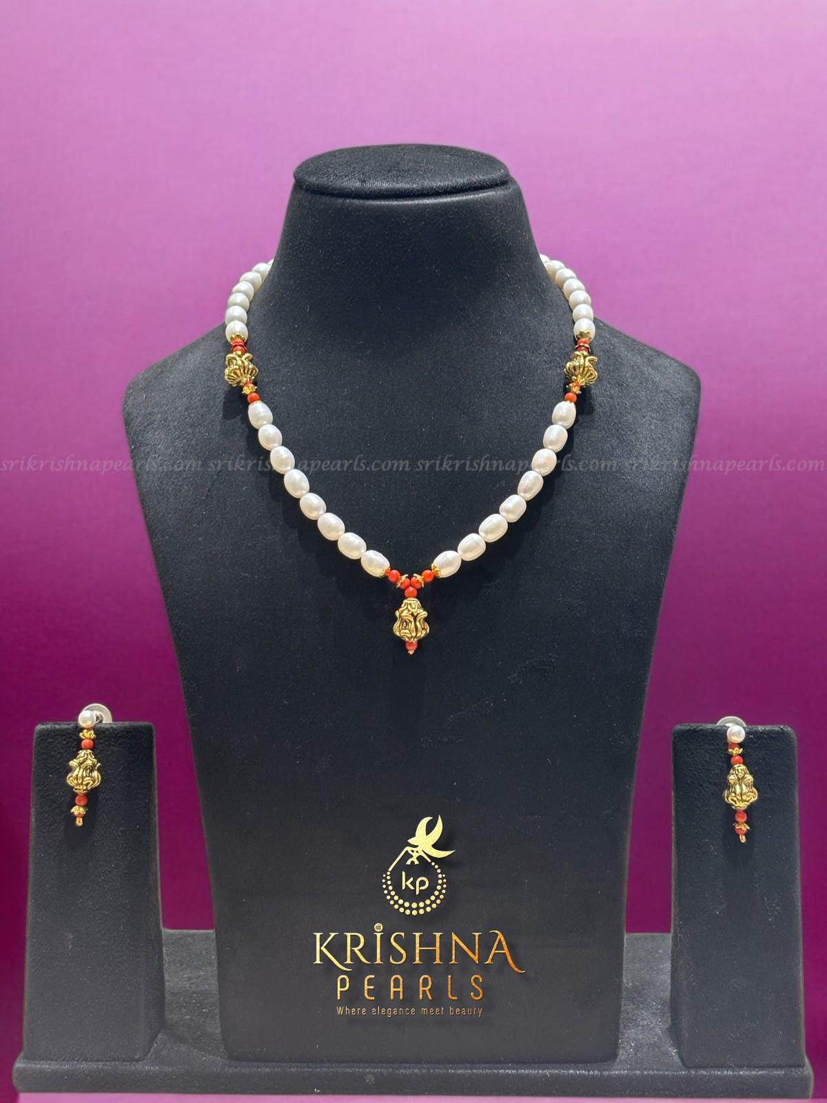 Kalash Nakshi Balls Made In 92.5 Silver With Coral Balls & Fresh Water Natural Pearls Necklace