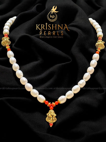 Kalash Nakshi Balls Made In 92.5 Silver With Coral Balls & Fresh Water Natural Pearls Necklace