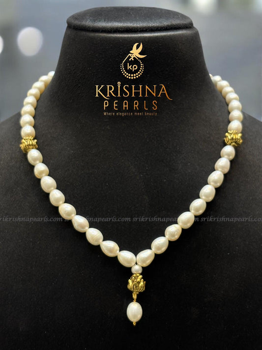 Lotus Nakshi Balls Made In 92.5 Silver With Fresh Water Natural Pearls Necklace