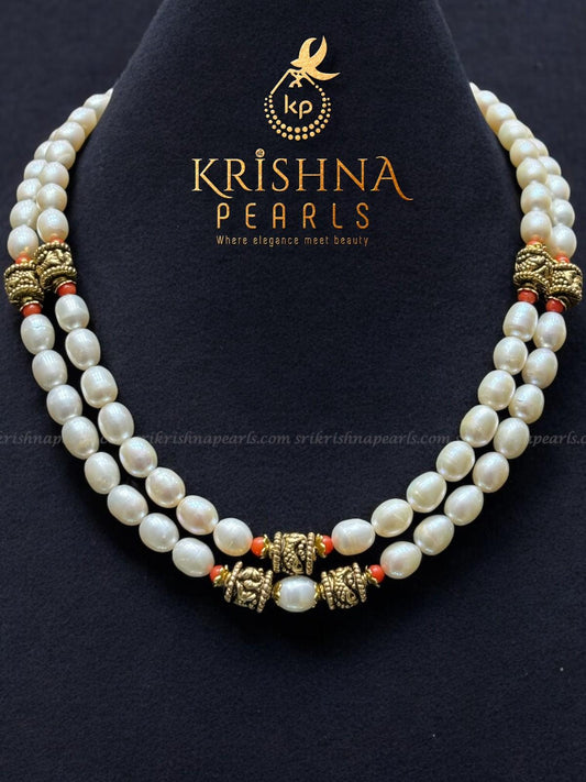 Fish Sculpted 92.5 Silver Nakshi Balls And Coral Balls With Fresh Water Natural Pearls Necklace From Best Pearl Shop Sri Krishna Pearls