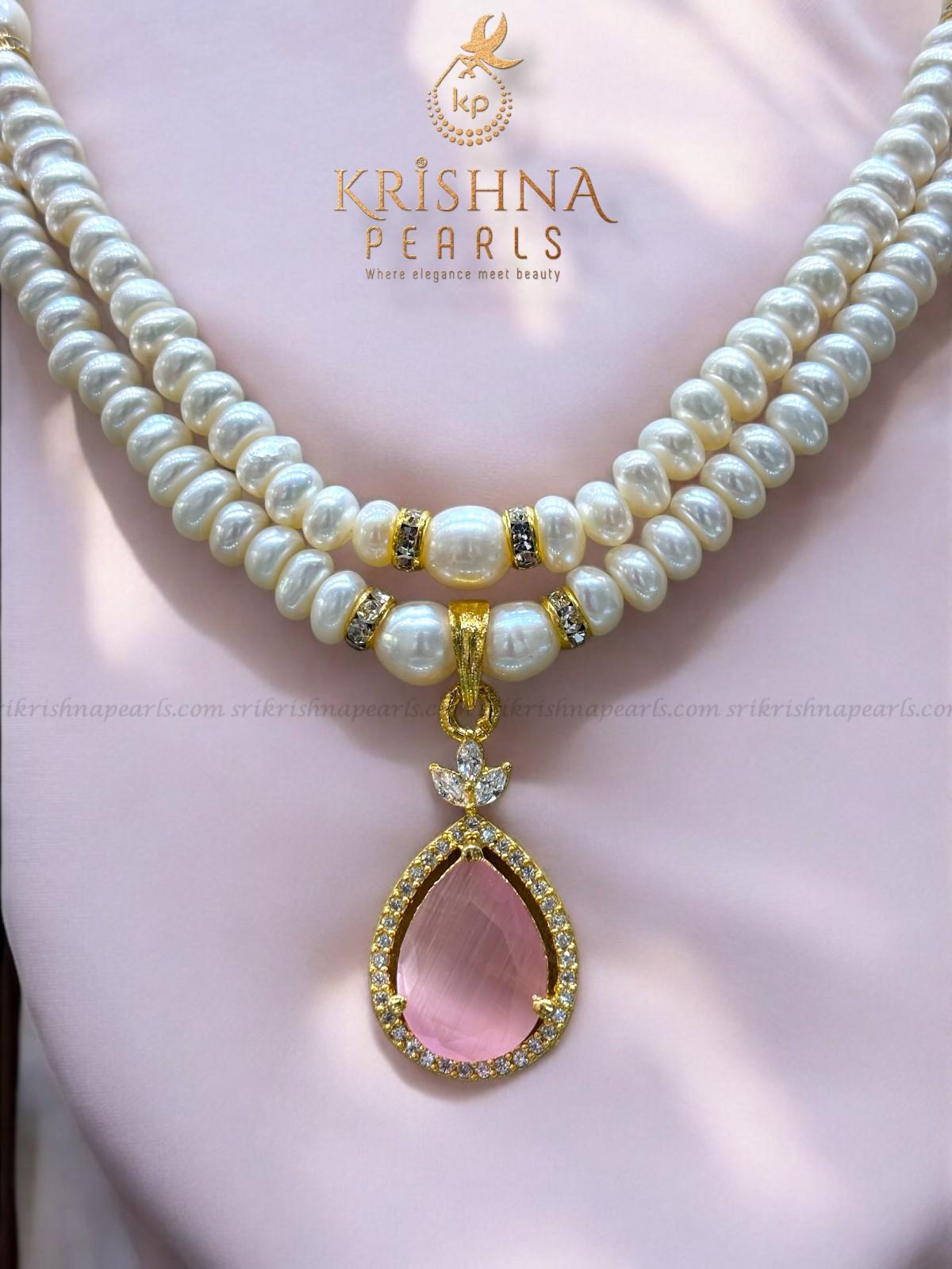 Rose Quartz Studded Pearls Necklace Set