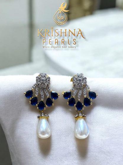 Royal Blue Sapphire Studded Pearls Necklace Set