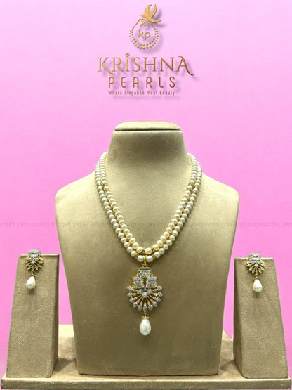 Designer Zircon Studded Pearls Pendent Set