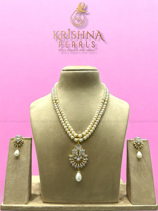 Designer Zircon Studded Pearls Pendent Set