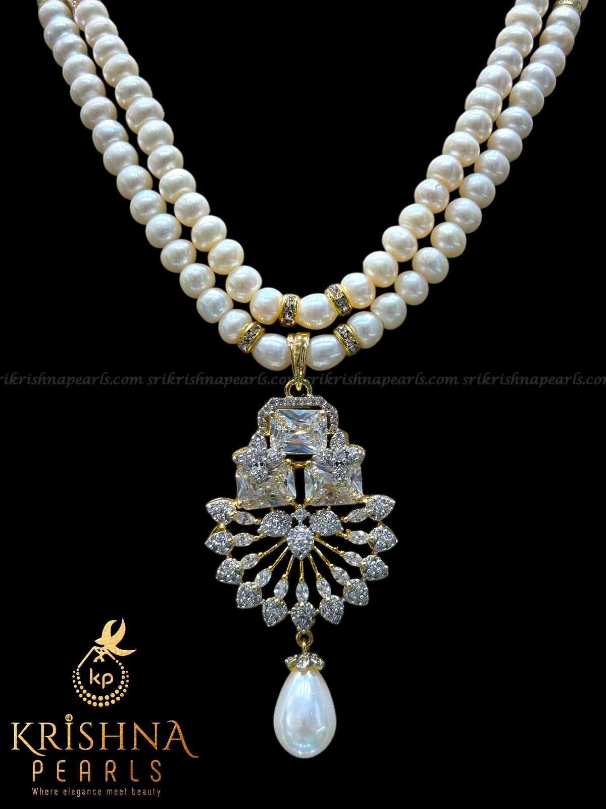 Designer Zircon Studded Pearls Pendent Set